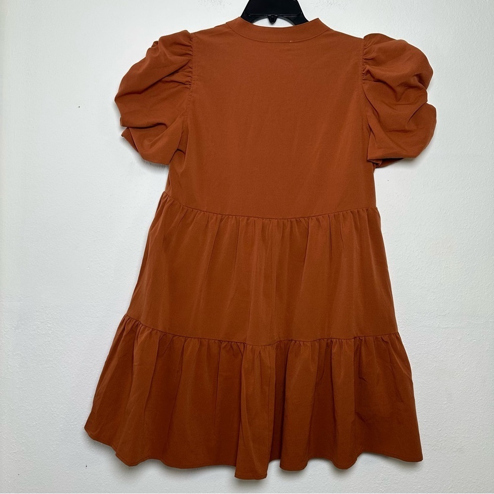 Entro V-Neck Tiered Puff Sleeve Mini Dress With Pockets - Picture 4 of 16